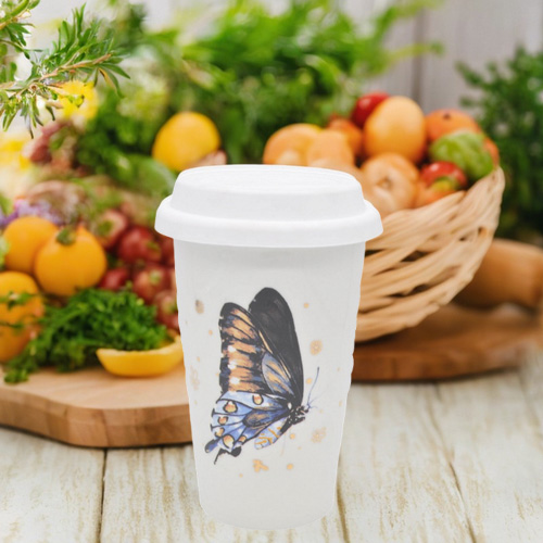 Ceramic Double Wall Travel Coffee Mug with Silicone Lid - WK240008